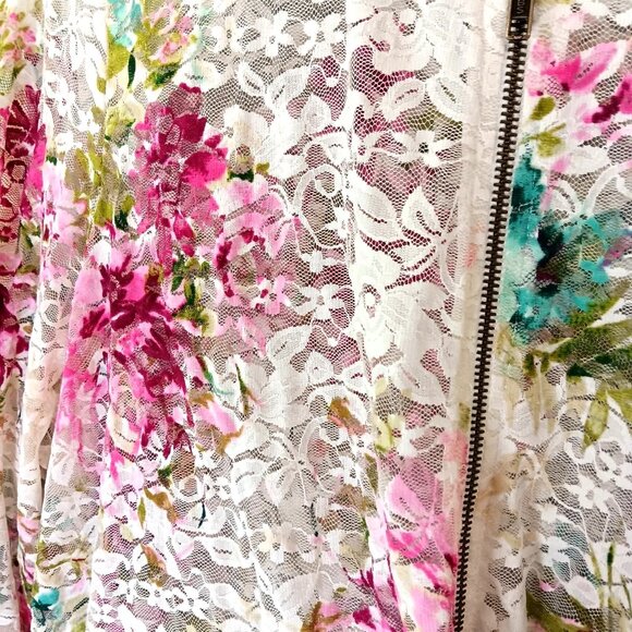 torrid floral lace bomber jacket Full zip sheer pink white Plus Size 4X Cottage - Picture 6 of 8